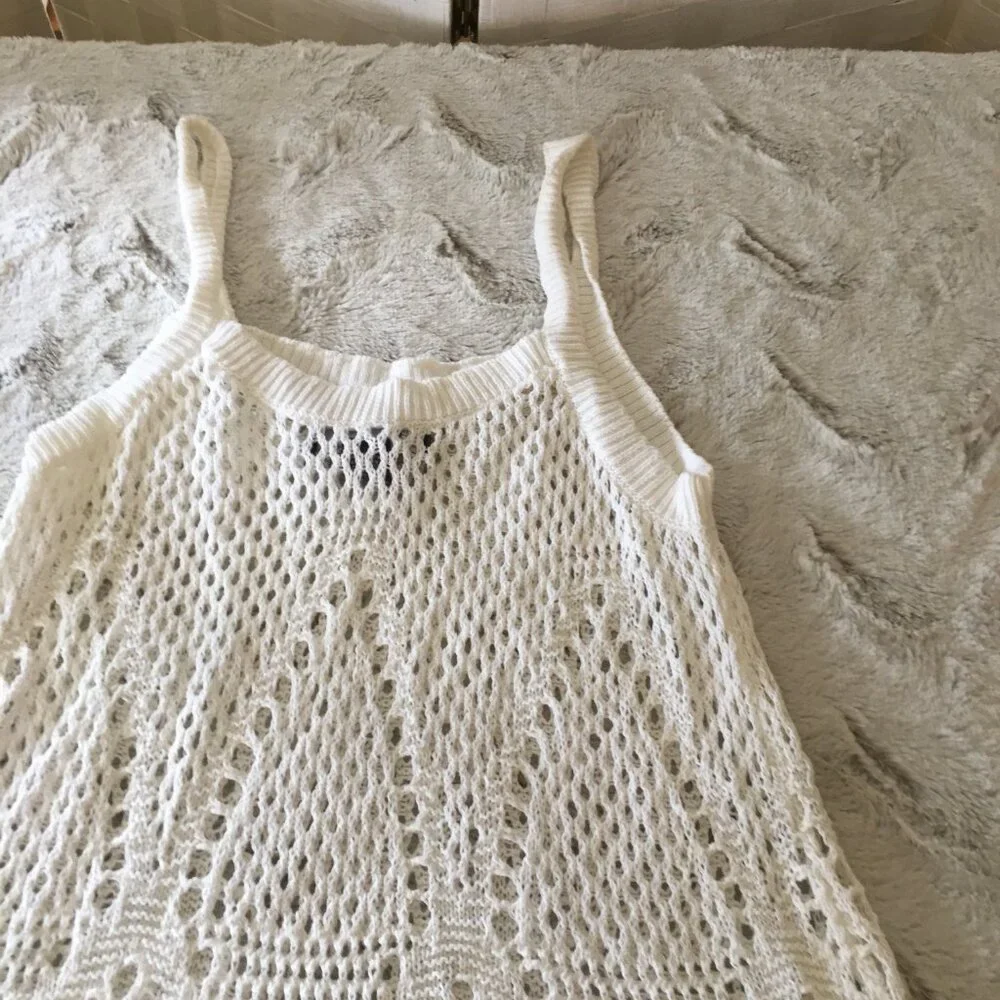 chelsea & theodore white cotton crochet top tank top size small